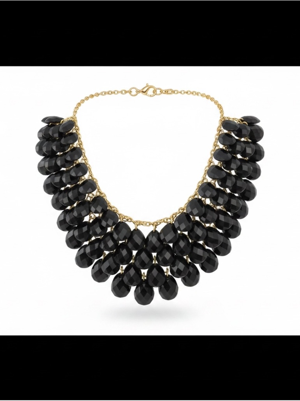 Black Onyx Beads Statement Collar Necklace - Elegant Women's Jewelry - Picture 3 of 4